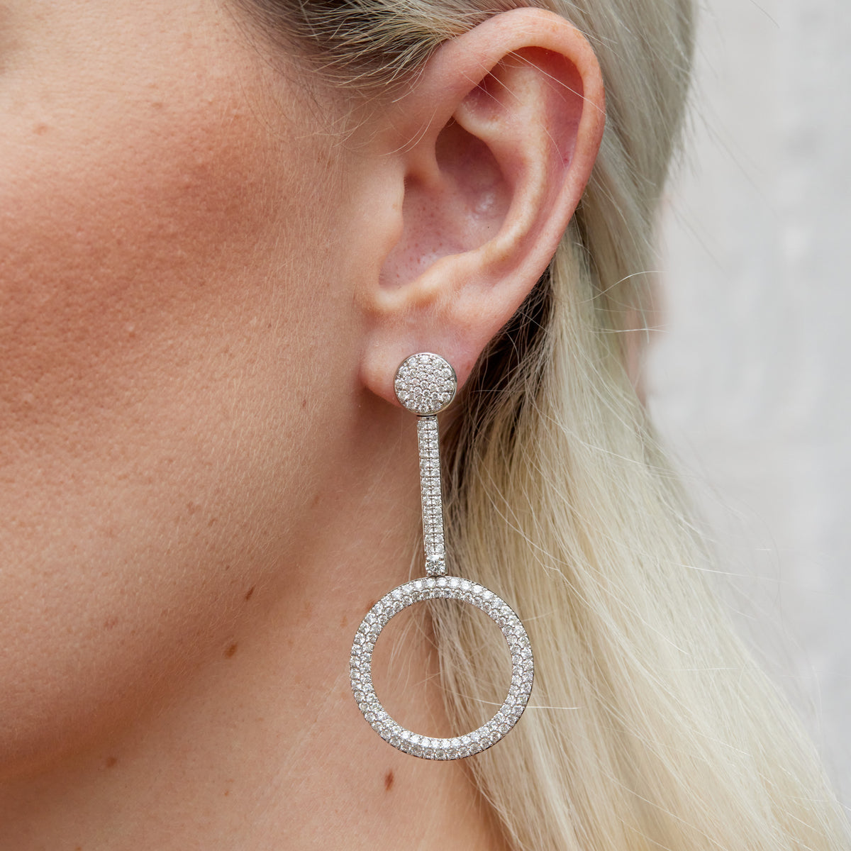 Diamond Pave 18K White Gold Drop Earrings - Alternate View 2