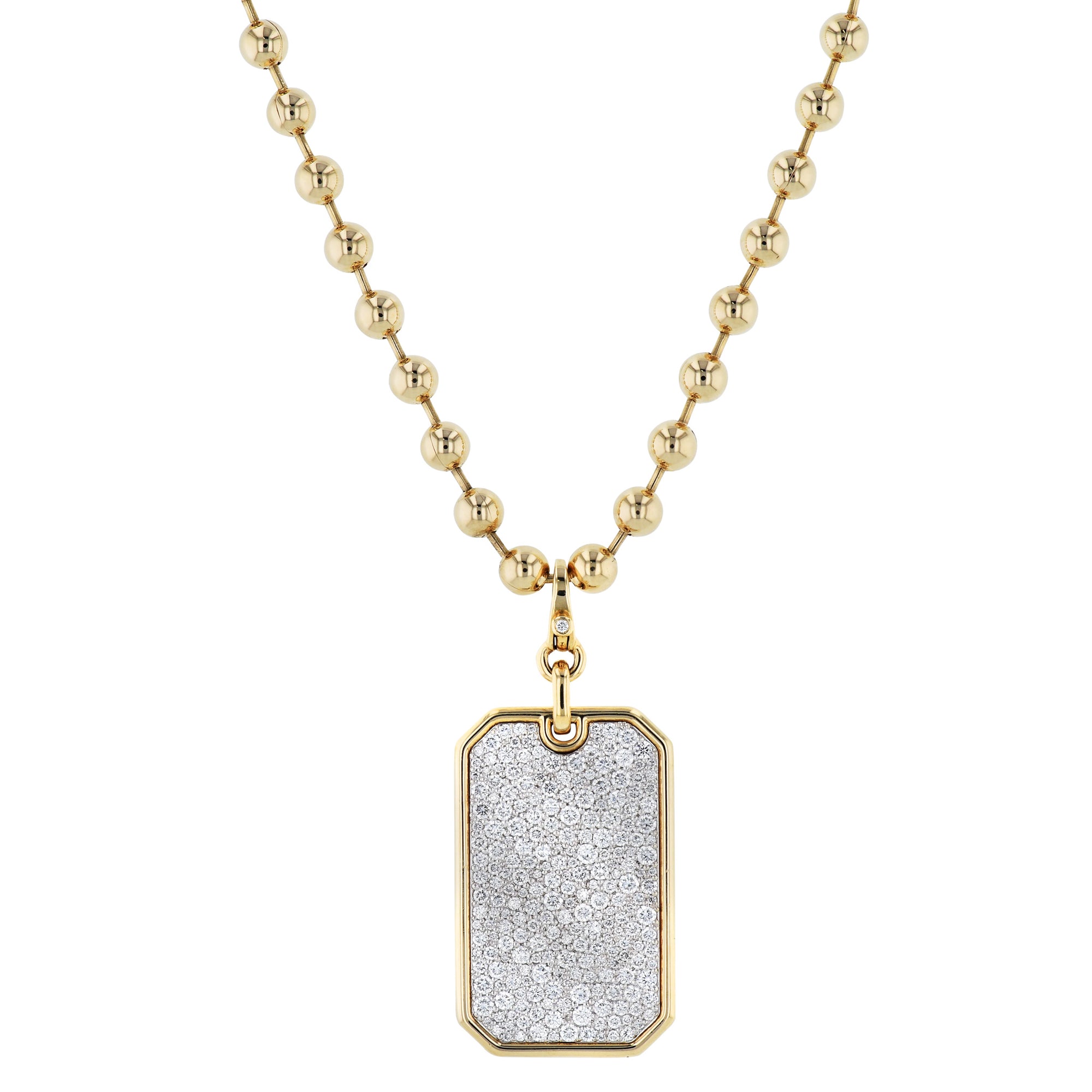 Yellow Gold Diamond Rectangular Tag Necklace Pendant Necklaces Curated by H