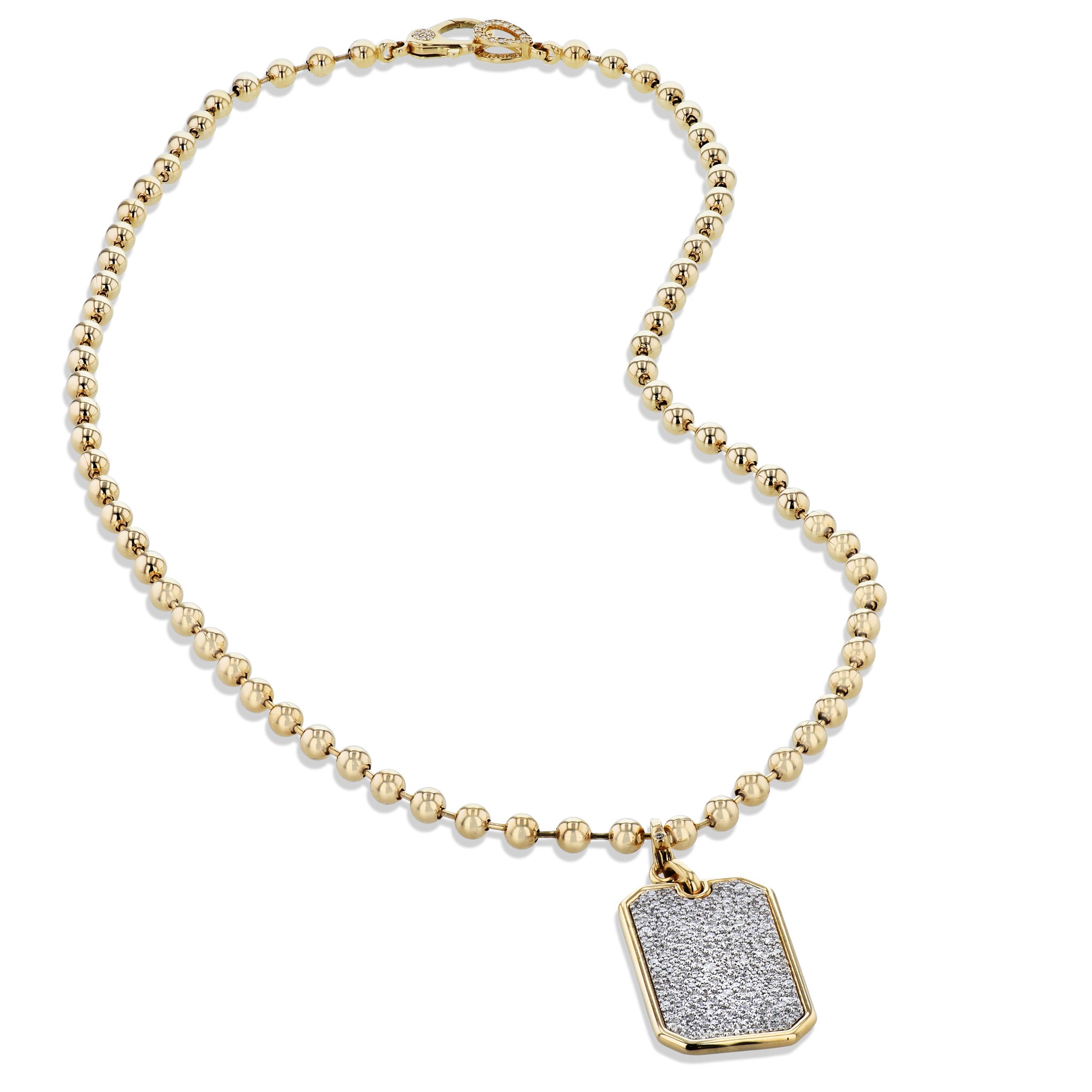 Yellow Gold Diamond Rectangular Tag Necklace Pendant Necklaces Curated by H