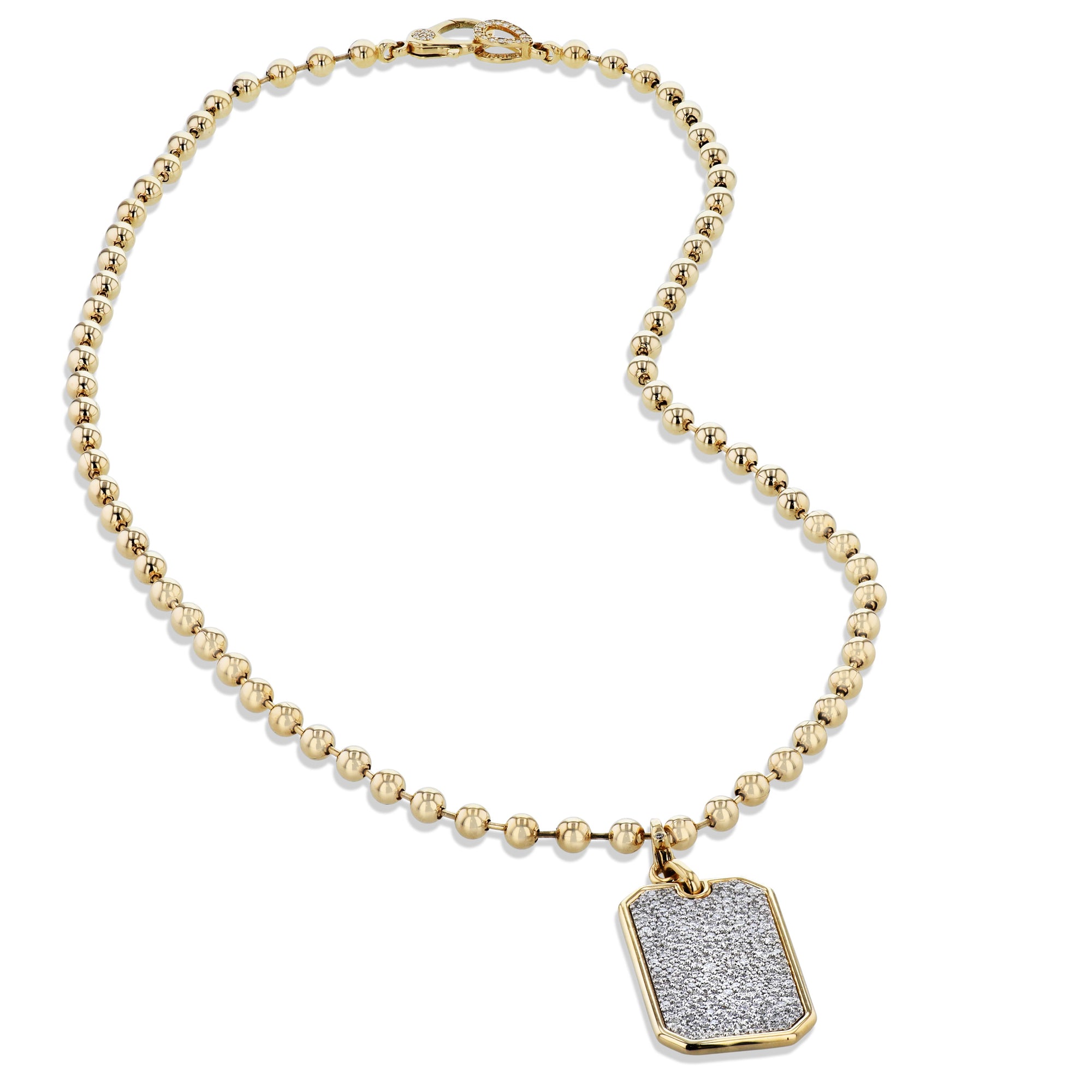 Yellow Gold Diamond Rectangular Tag Necklace Pendant Necklaces Curated by H