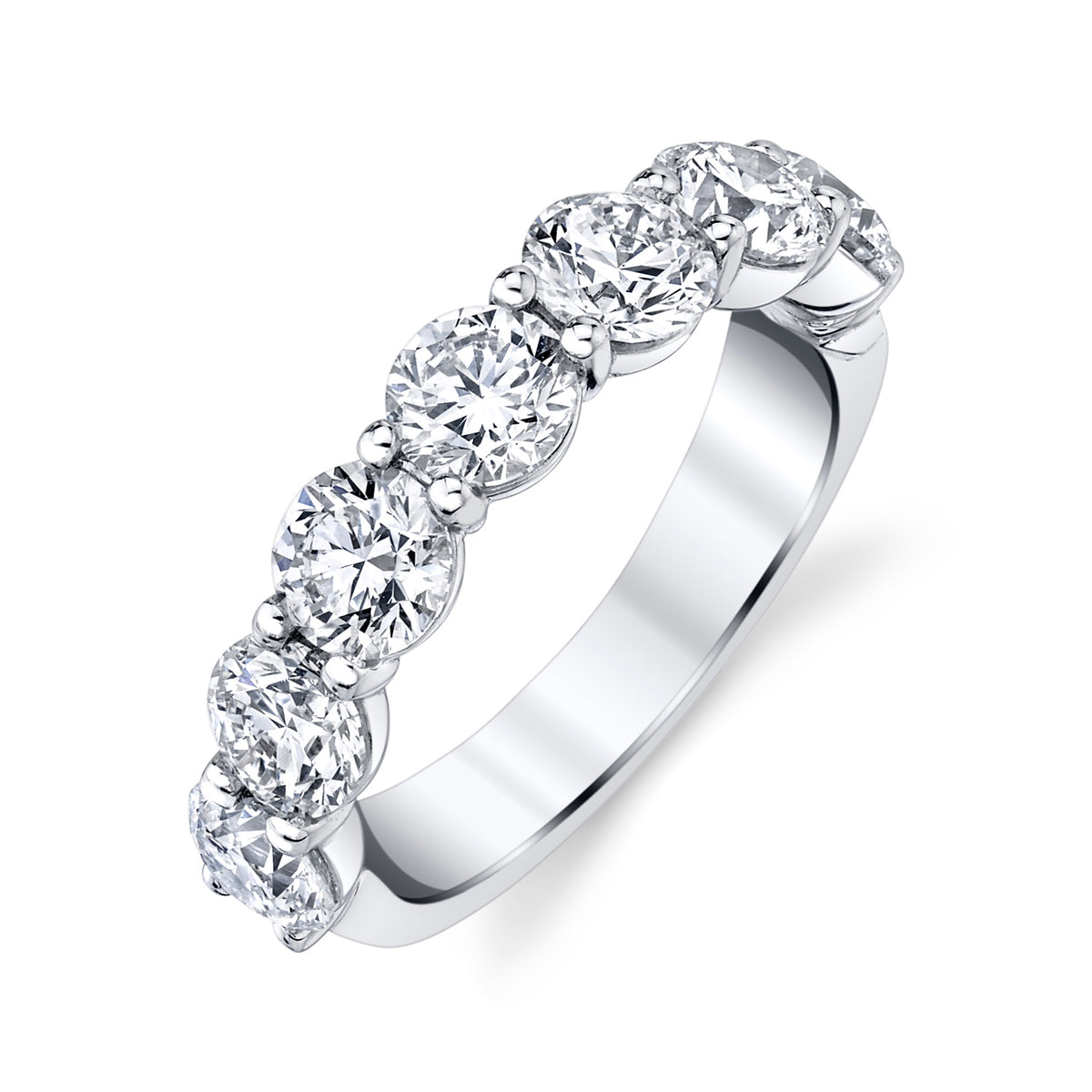 Round Diamond 7 Stone Platinum Band Rings H&H Jewels