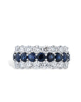 Diamond and Sapphire 3 Row Platinum Band Rings H&H Jewels