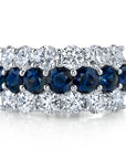 Diamond and Sapphire 3 Row Platinum Band Rings H&H Jewels