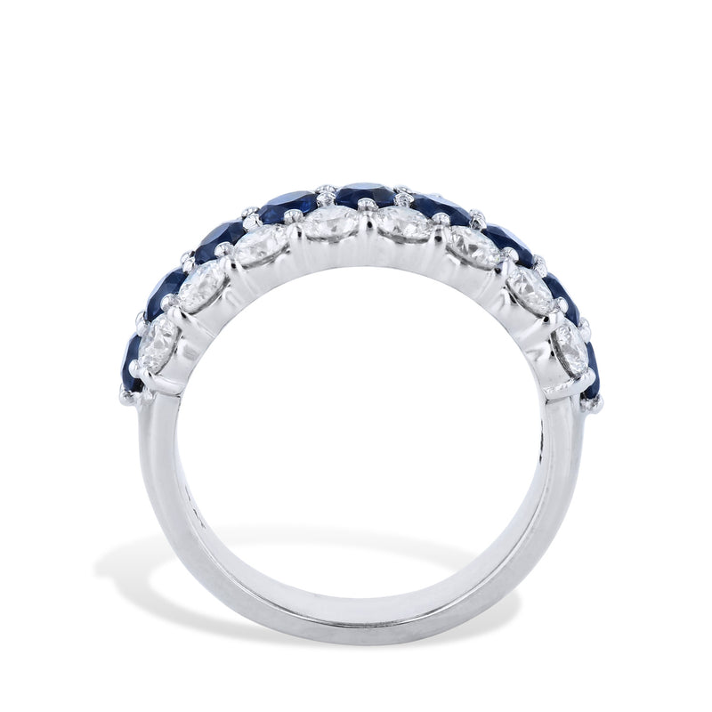 Diamond and Sapphire 3 Row Platinum Band Rings H&H Jewels