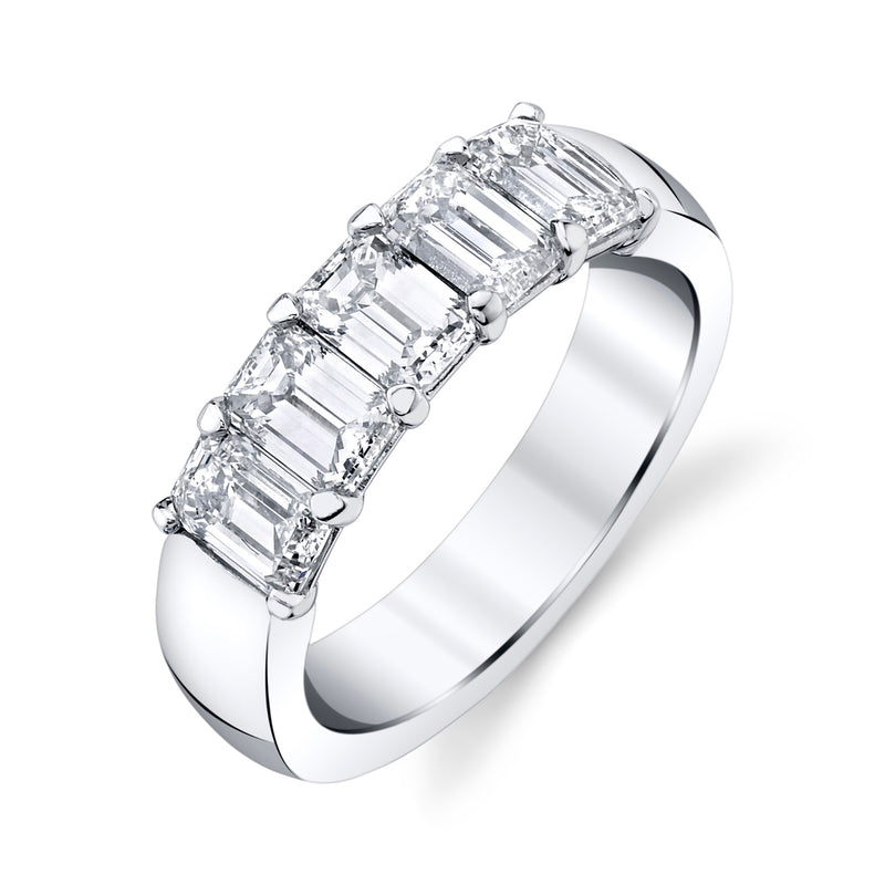 Emerald Cut Horizontally Set 5-Diamond Platinum Band Rings H&H Jewels
