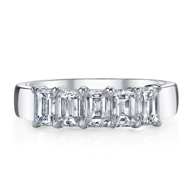 Emerald Cut Horizontally Set 5-Diamond Platinum Band Rings H&H Jewels