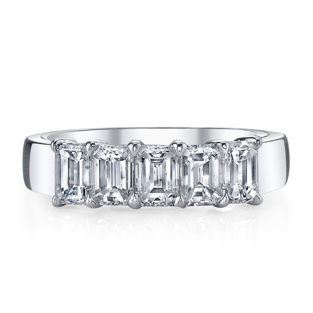 Emerald Cut Horizontally Set 5-Diamond Platinum Band - Alternate View 1