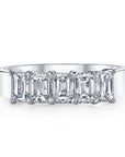 Emerald Cut Horizontally Set 5-Diamond Platinum Band Rings H&H Jewels