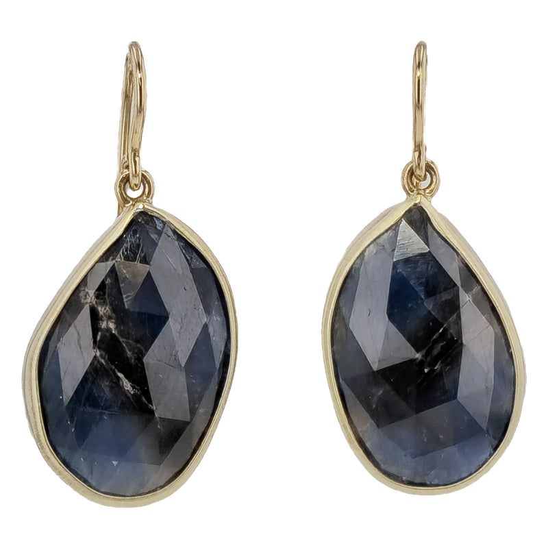 Dark Blue Sapphire Slice Yellow Gold Drop Earrings Earrings H&H Jewels