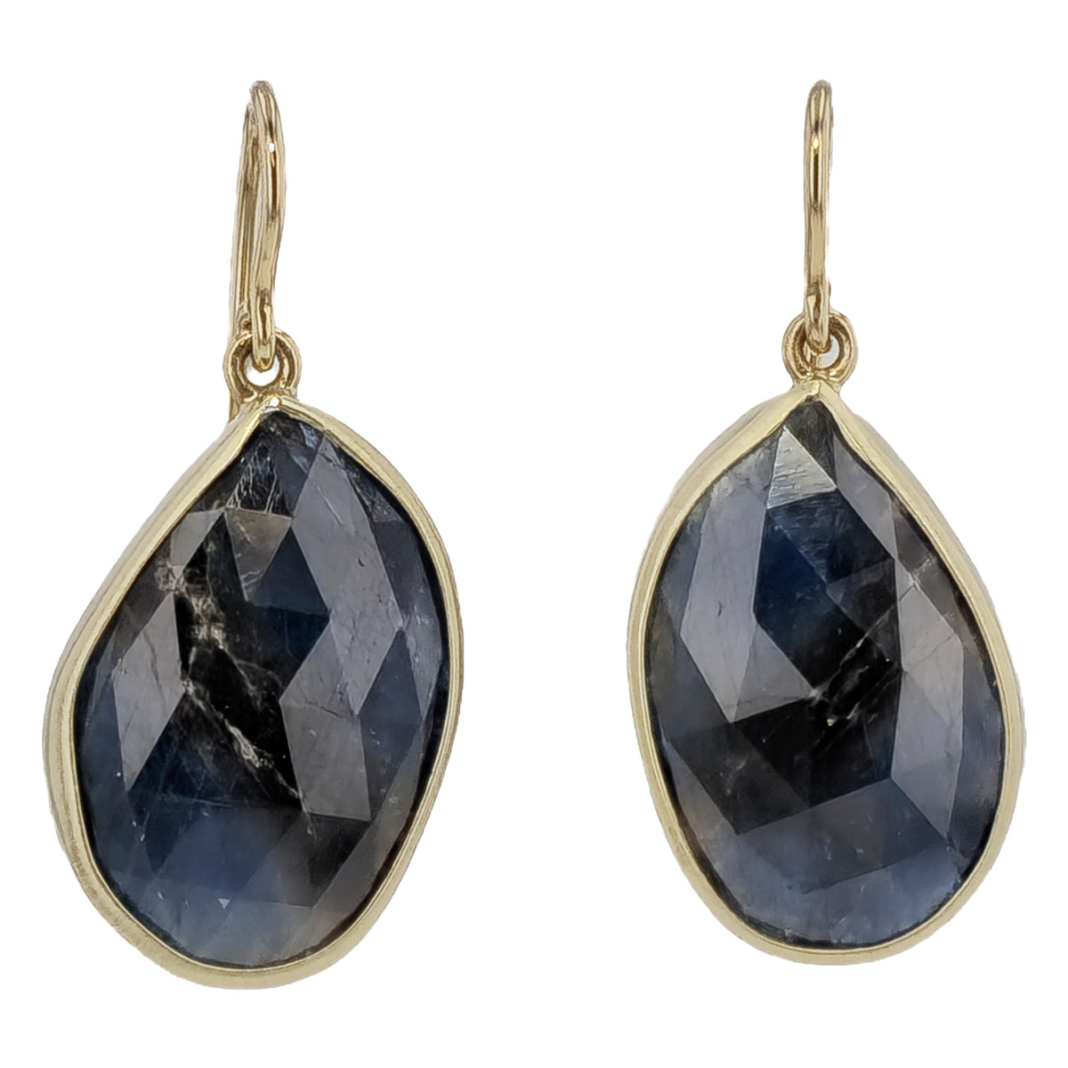 Dark Blue Sapphire Slice Yellow Gold Drop Earrings Earrings H&H Jewels