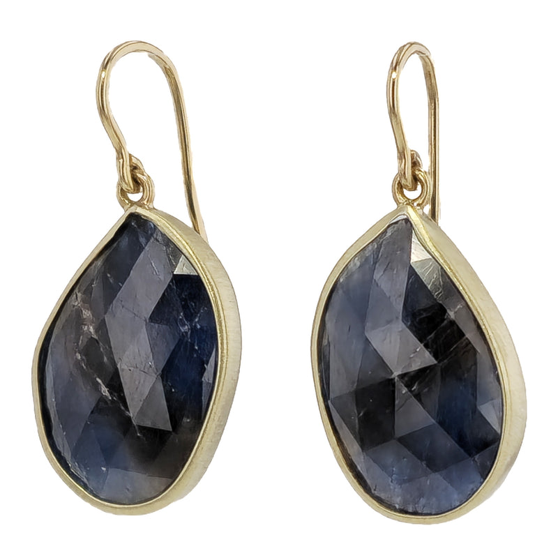 Dark Blue Sapphire Slice Yellow Gold Drop Earrings Earrings H&H Jewels