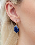 Dark Blue Sapphire Slice Yellow Gold Drop Earrings Earrings H&H Jewels
