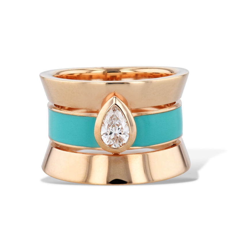 Diamond and Enamel 18K Pink Gold 3-Band Ring Rings Curated by H