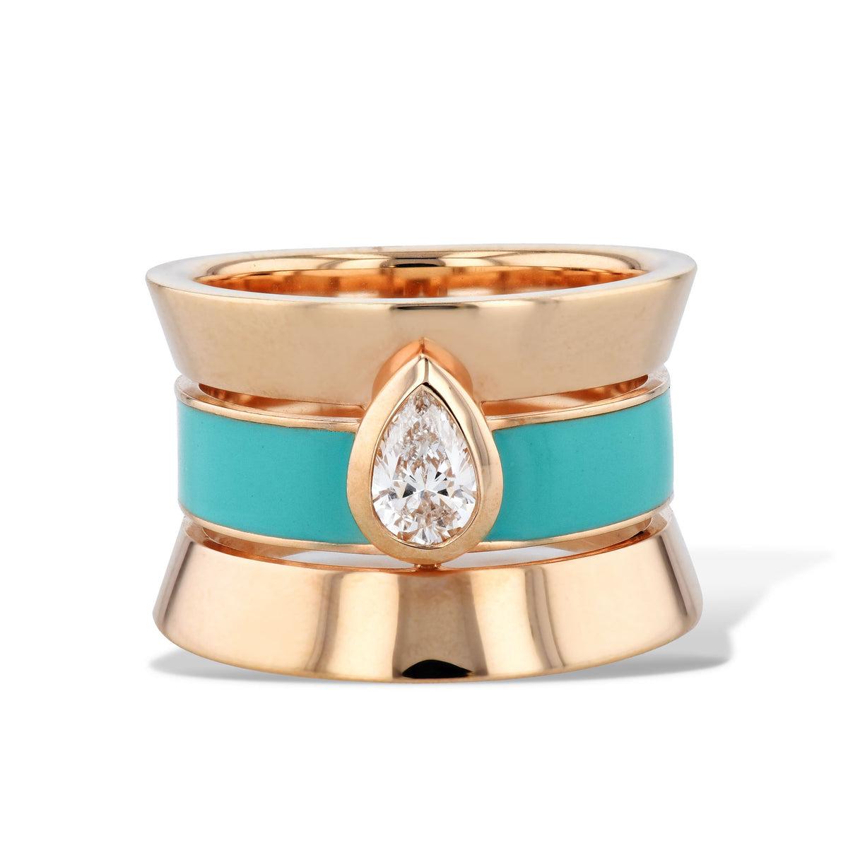 Diamond and Enamel 18K Pink Gold 3-Band Ring Rings Curated by H