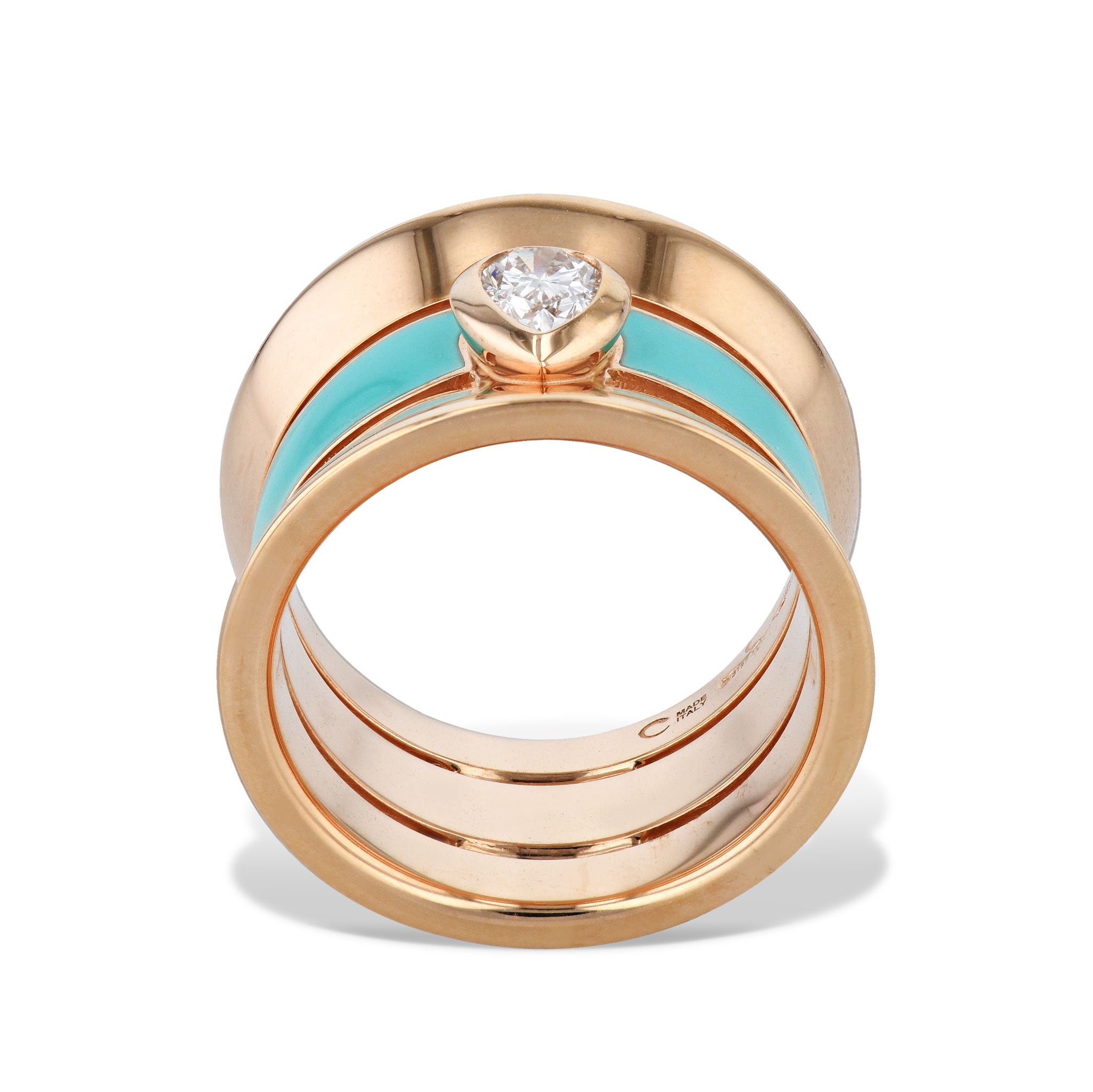 Diamond and Enamel 18K Pink Gold 3-Band Ring Rings Curated by H
