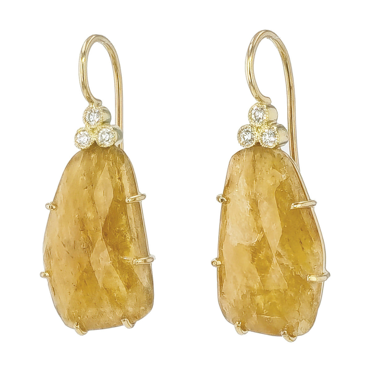 Yellow sapphire Slice Yellow Gold Drop Earrings - Alternate View 1