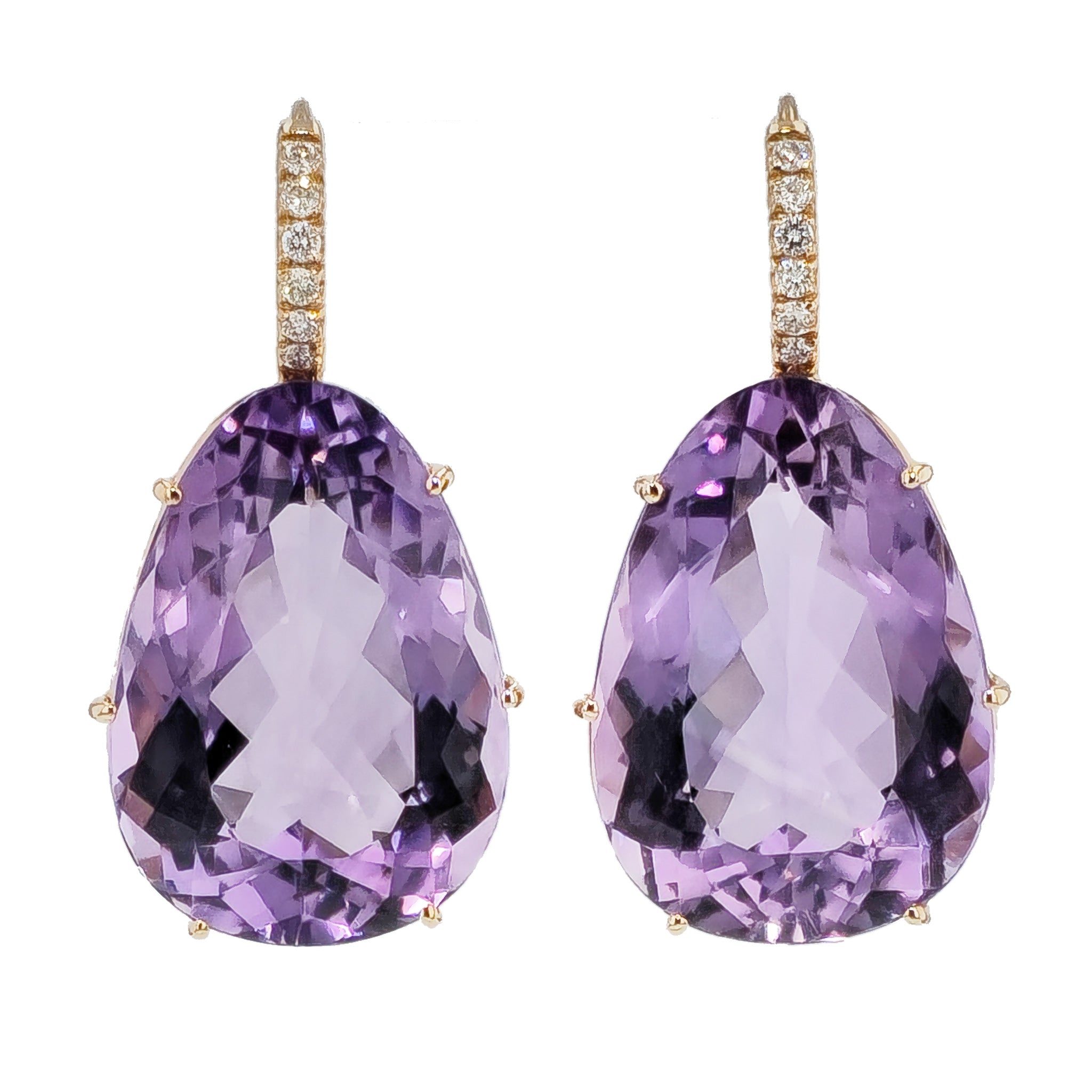 Amethyst Diamond Pave Rose Gold Drop Earrings Earrings H&amp;H Jewels