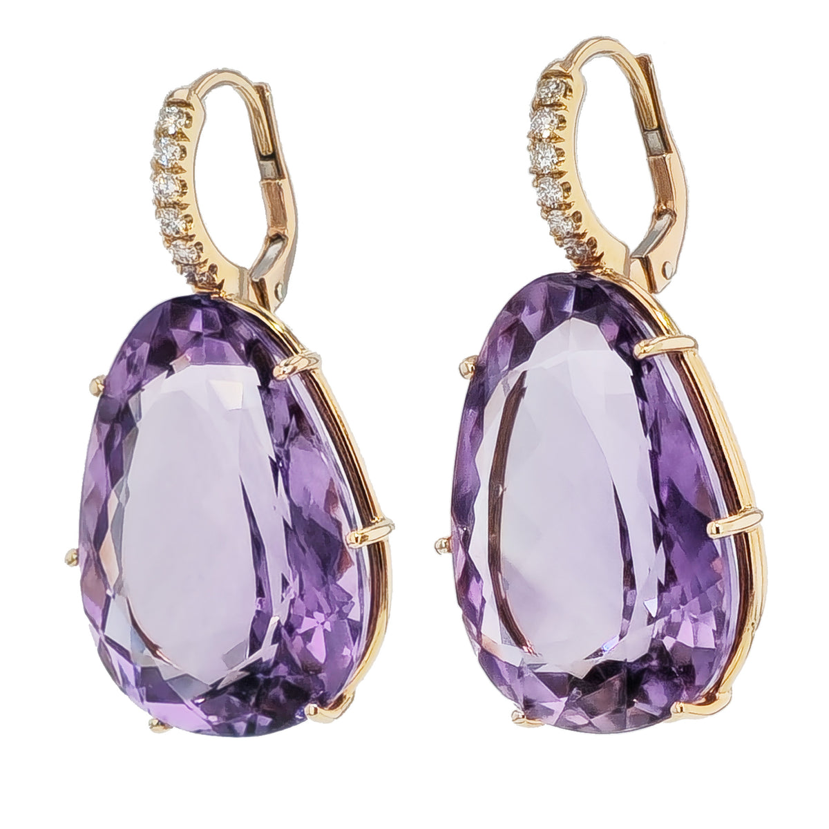 Amethyst Diamond Pave Rose Gold Drop Earrings - Alternate View 1