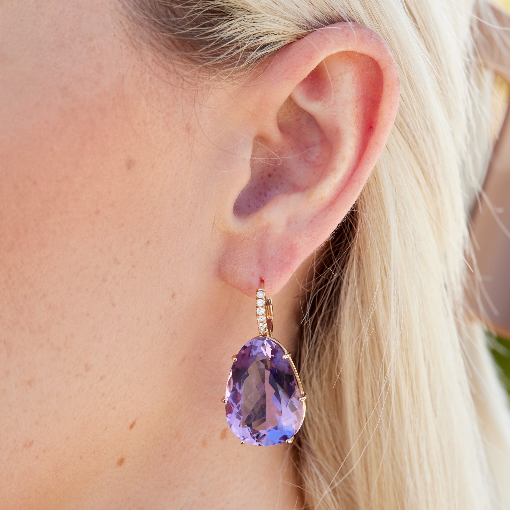 Amethyst Diamond Pave Rose Gold Drop Earrings Earrings H&amp;H Jewels