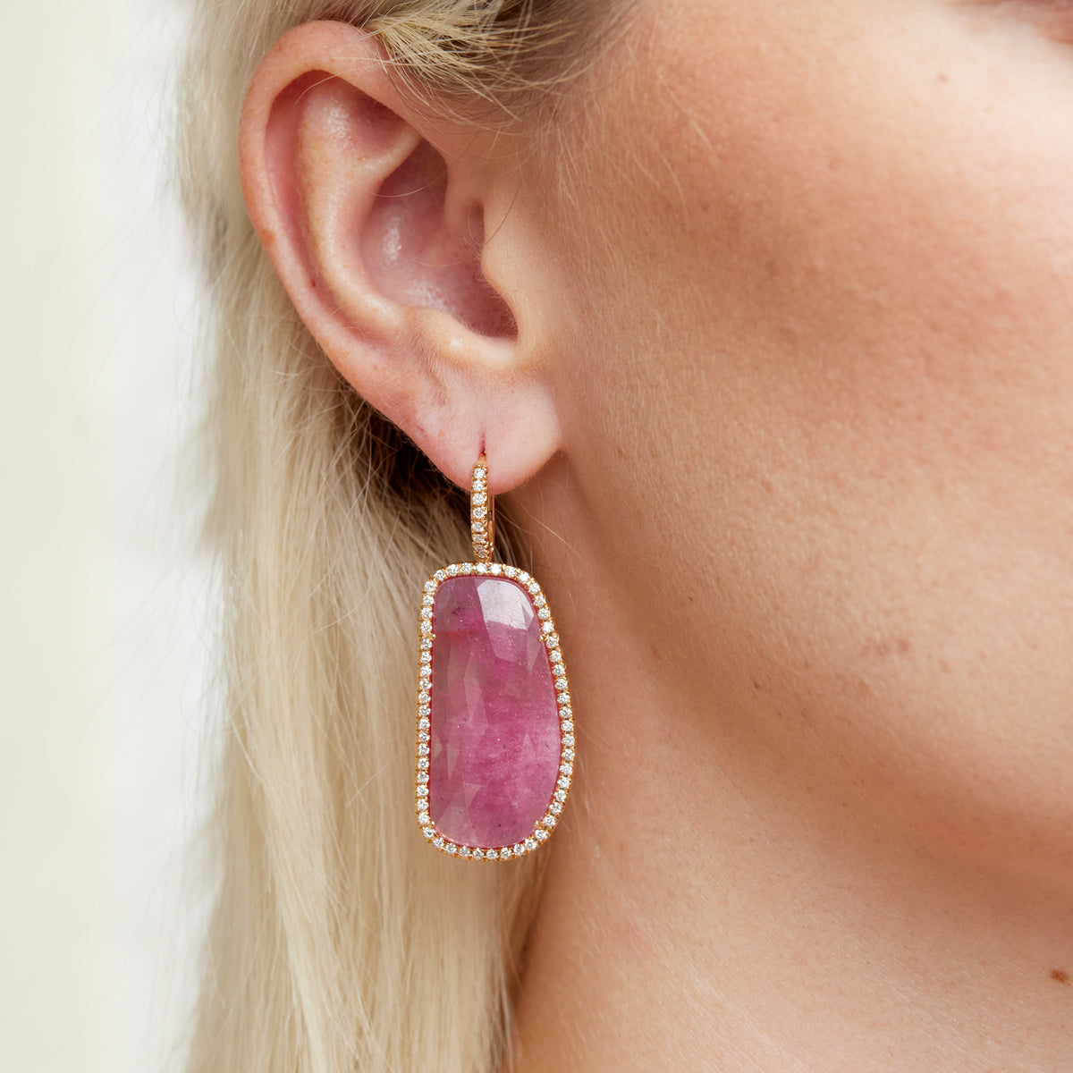 Pink Sapphire Slice Drop Earrings - Alternate View 2