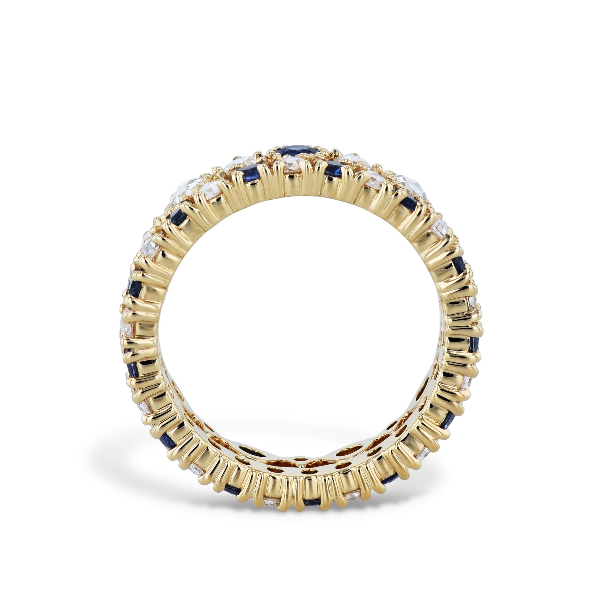 Sapphire and Diamond 2-Row Yellow Gold Band Ring Rings Curated by H