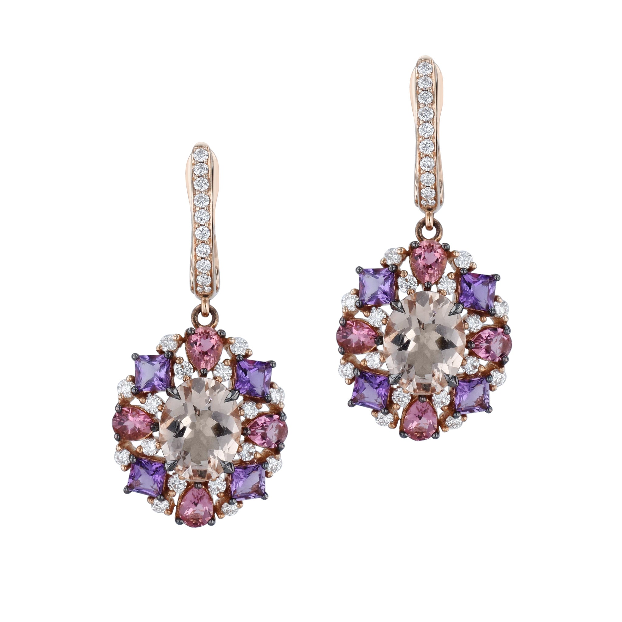 Amethyst Diamond Morganite Tourmaline Rose Gold Drop Earrings Earrings Curated by H