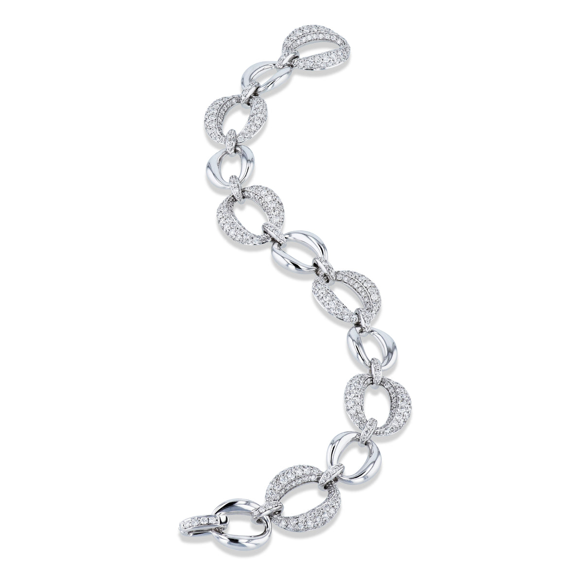 Diamond Pave 18K White Gold Link Bracelet - Alternate View 1