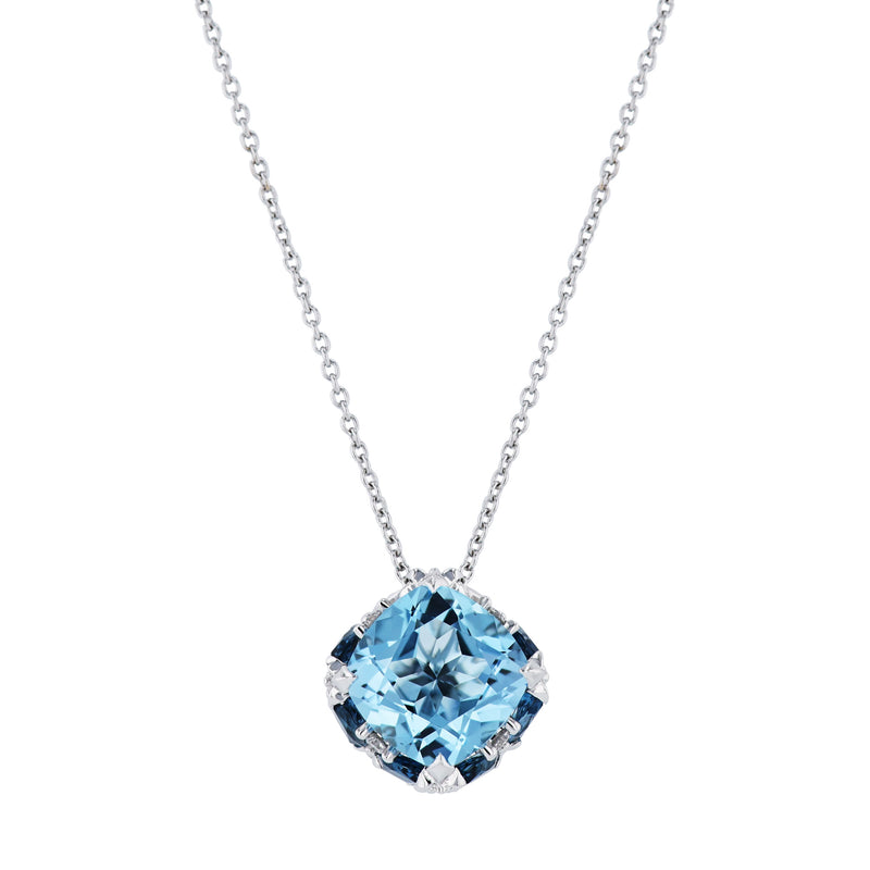 Blue Topaz and Diamond Pave White Gold Pendant Necklace Necklaces Curated by H