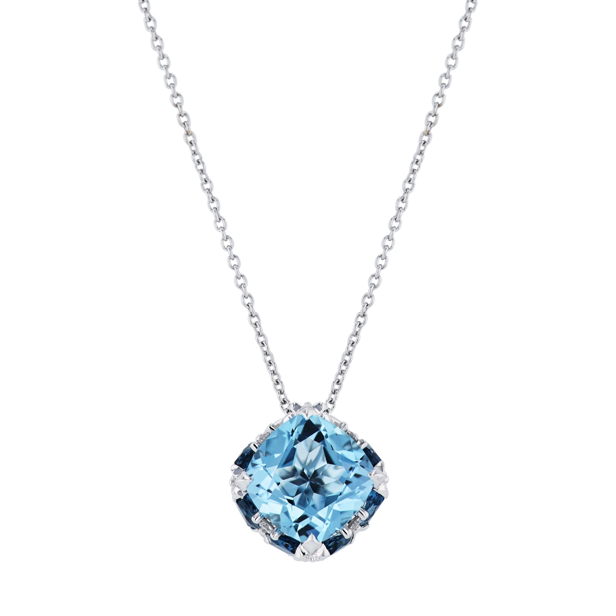 Blue Topaz and Diamond Pave White Gold Pendant Necklace Necklaces Curated by H