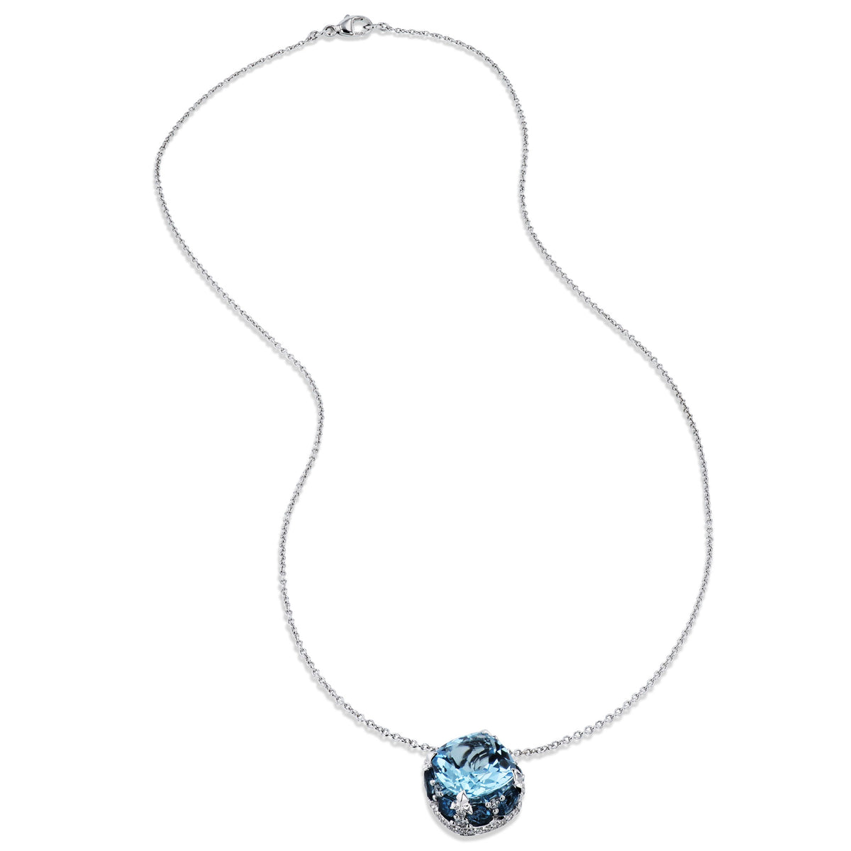 Blue Topaz and Diamond Pave White Gold Pendant Necklace - Alternate View 1