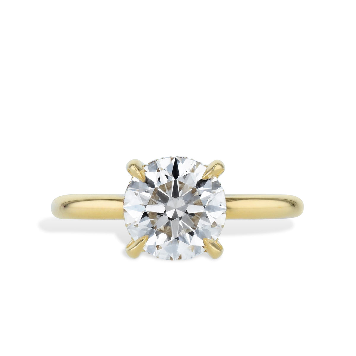 2.09 Carat Round Diamond Yellow Gold Engagement Ring Rings H&H Jewels