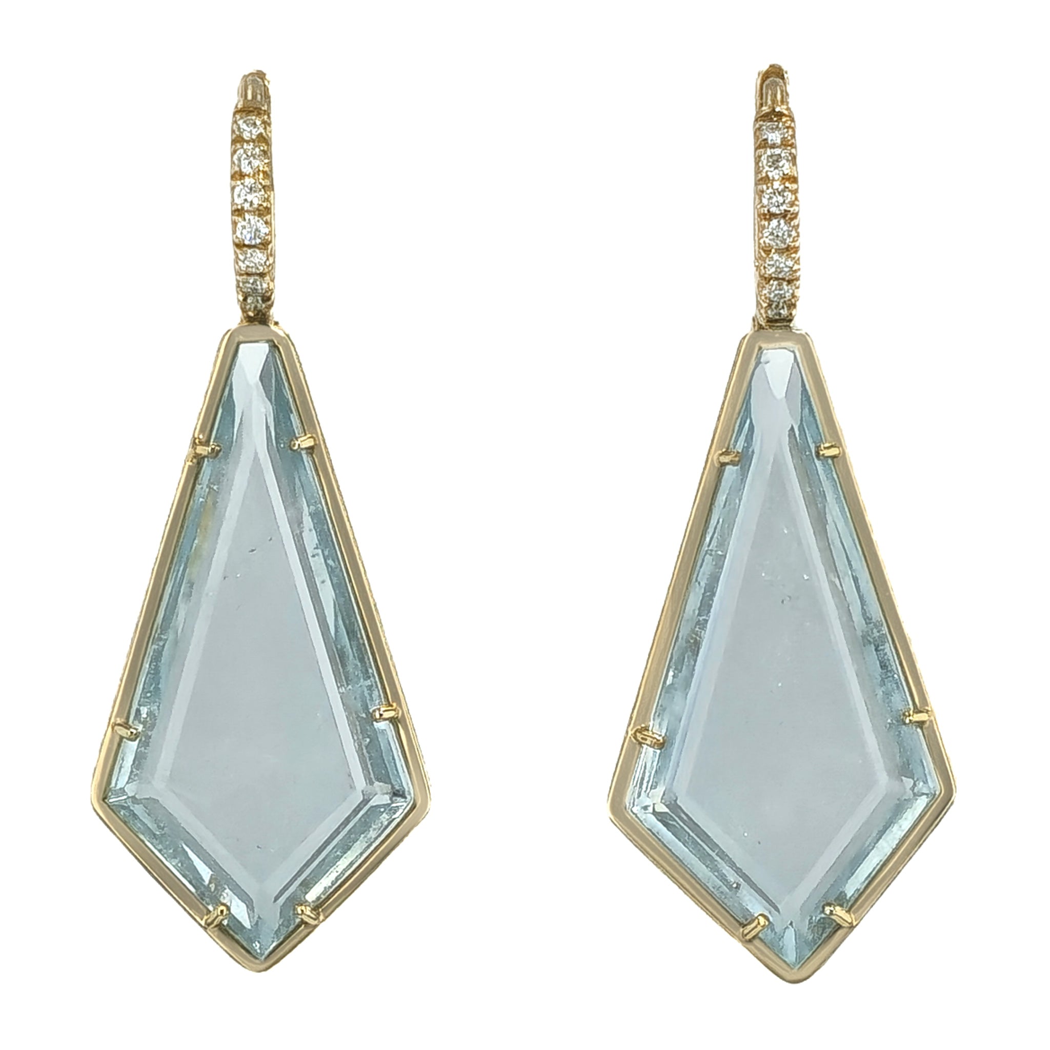 Blue Topaz Yellow Gold Diamond Pave Drop Earrings Earrings H&amp;H Jewels