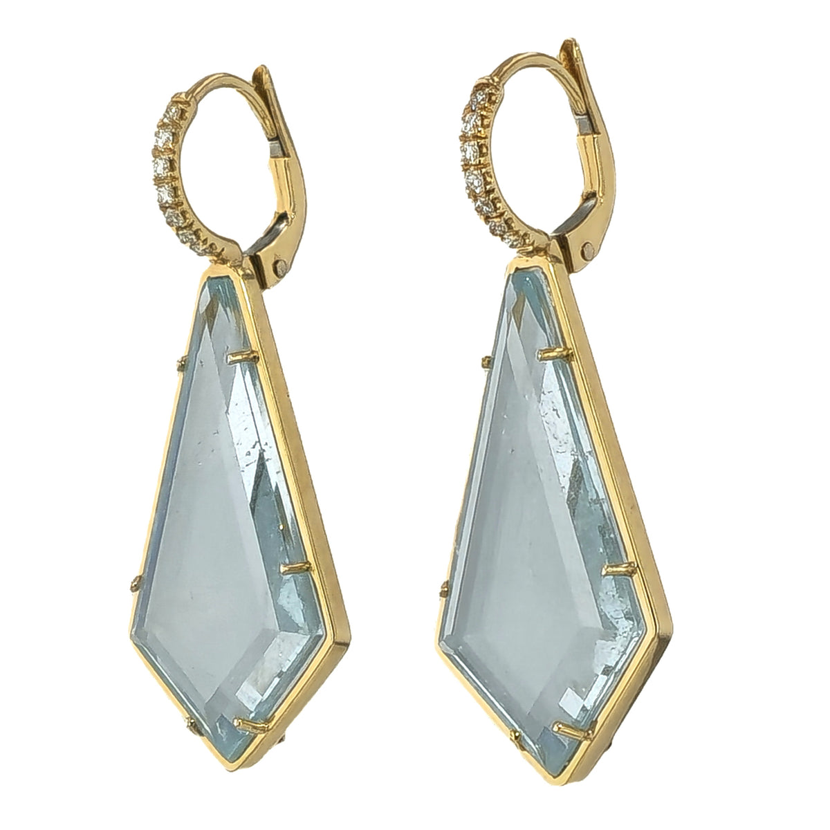 Blue Topaz Yellow Gold Diamond Pave Drop Earrings - Alternate View 1