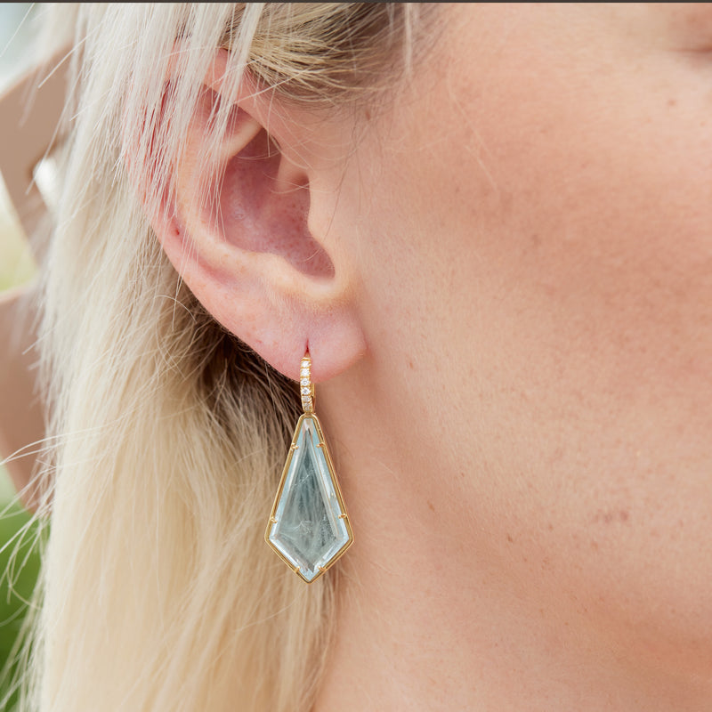 Blue Topaz Yellow Gold Diamond Pave Drop Earrings Earrings H&H Jewels