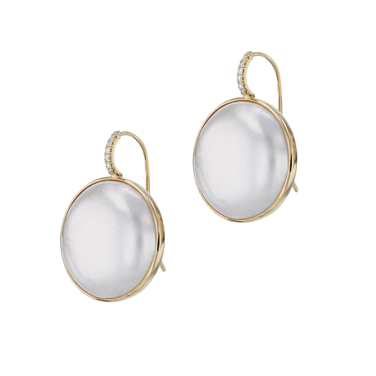 Mobe Pearl Diamond Yellow Gold Drop Earrings - Alternate View 1