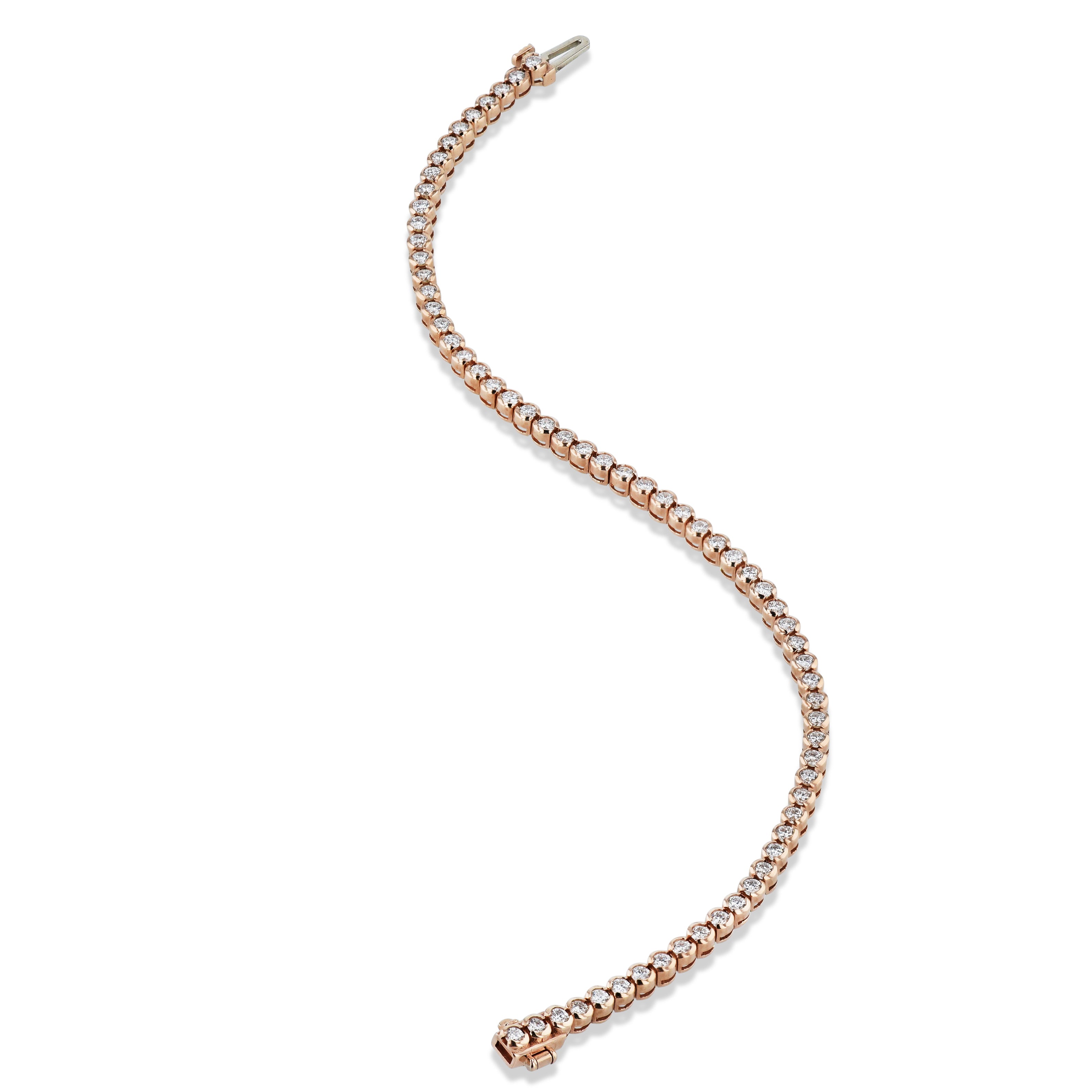 Semi-Bezel Diamond Pink Gold Tennis Bracelet Bracelets H&amp;H Jewels