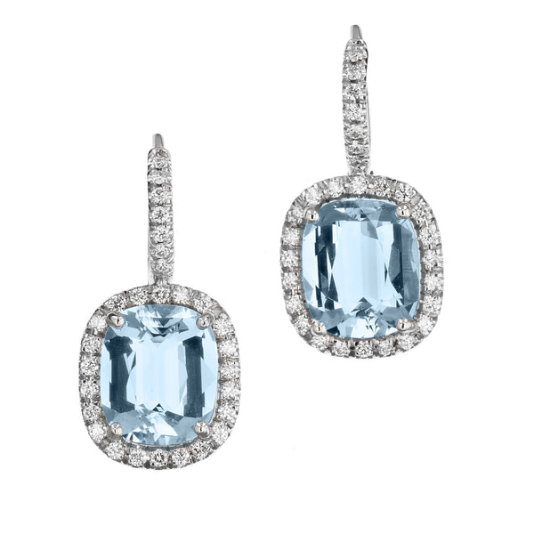 Aquamarine White Gold Diamond Pave Drop Earrings Earrings H&H Jewels