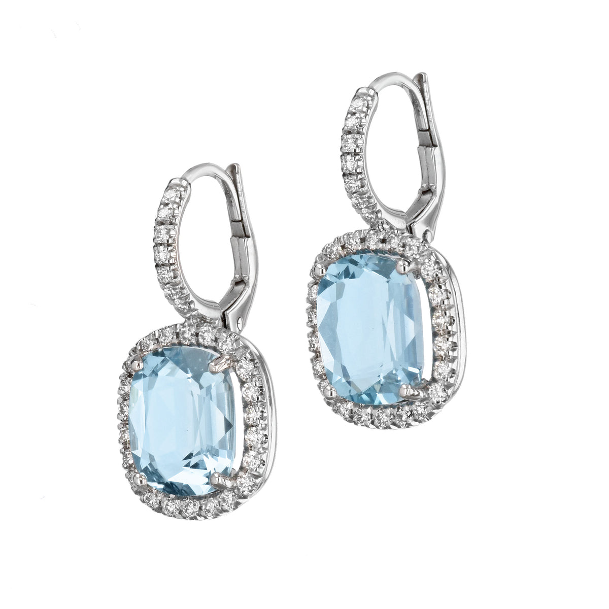 Aquamarine White Gold Diamond Pave Drop Earrings - Alternate View 1