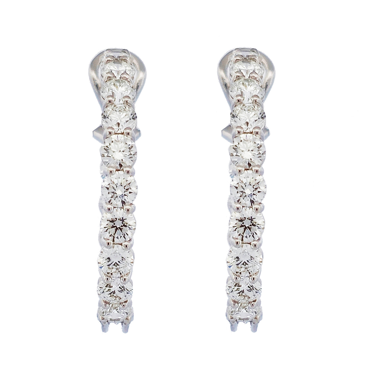 Diamond 18K White Gold Prong Set Hoop Earrings - Alternate View 1