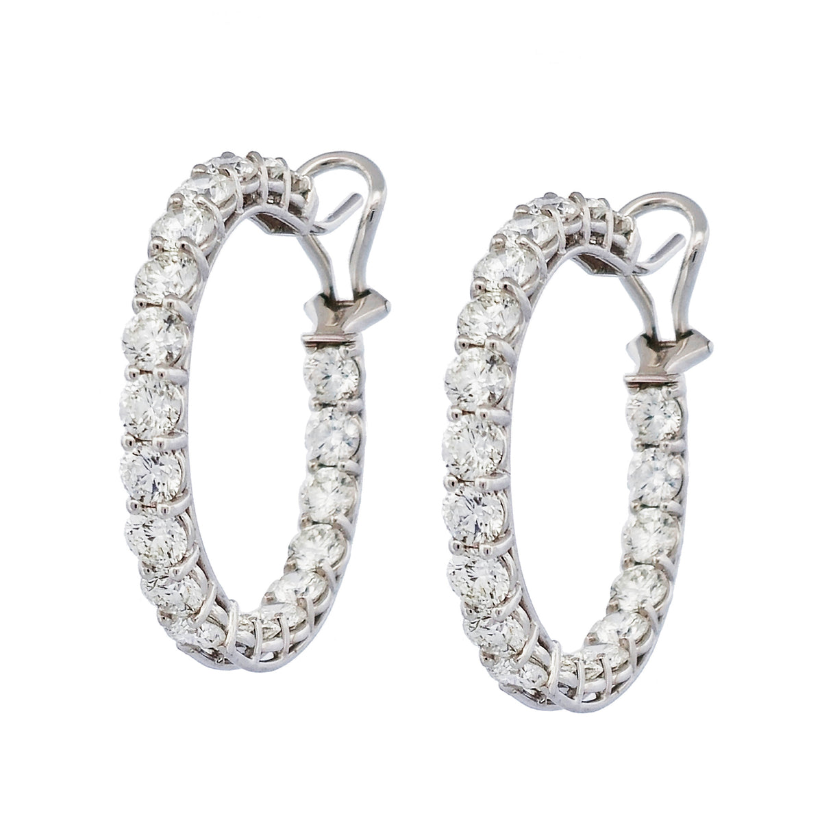 Diamond 18K White Gold Prong Set Hoop Earrings Earrings H&H Jewels