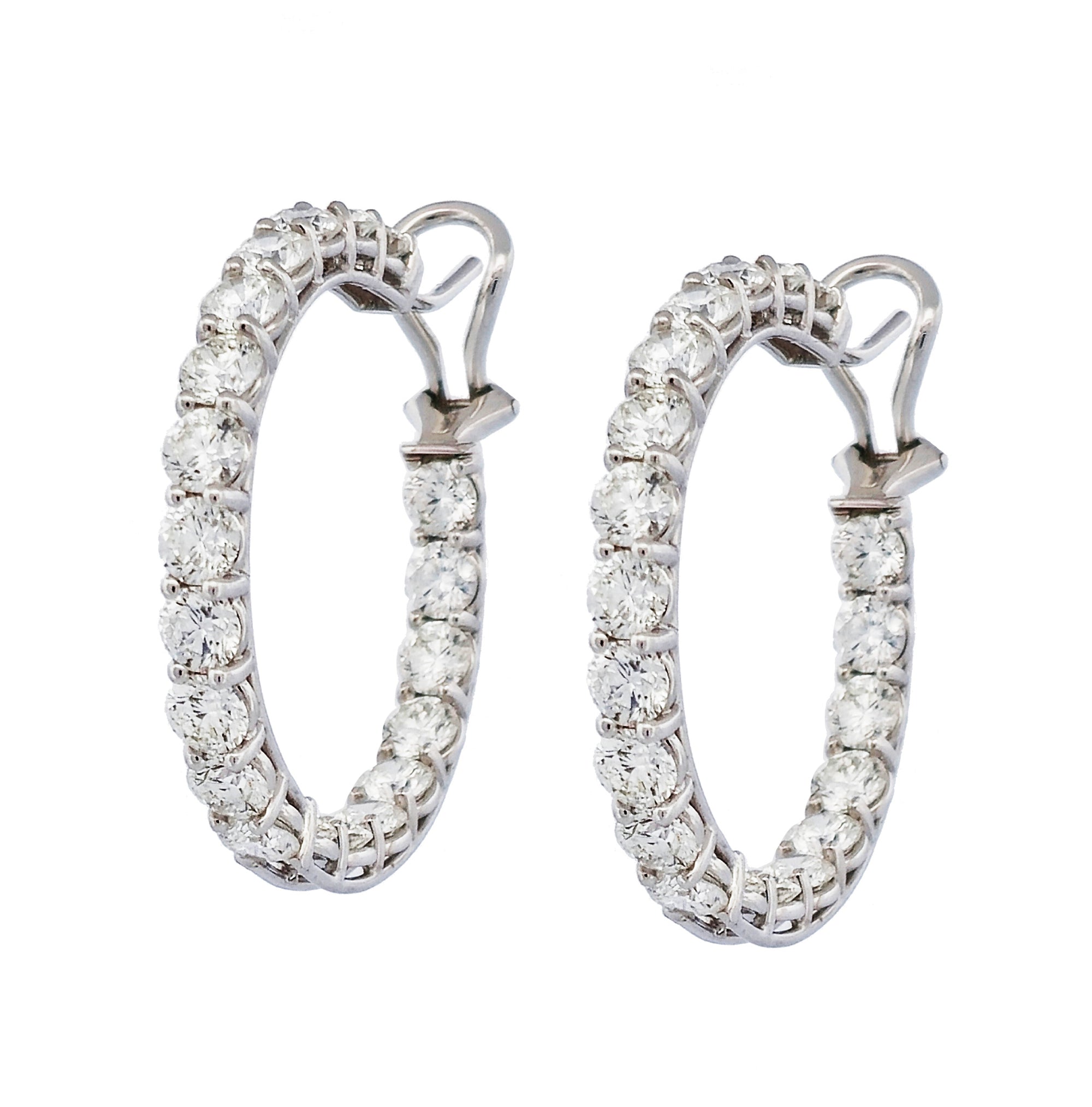 Diamond 18K White Gold Prong Set Hoop Earrings Earrings H&amp;H Jewels