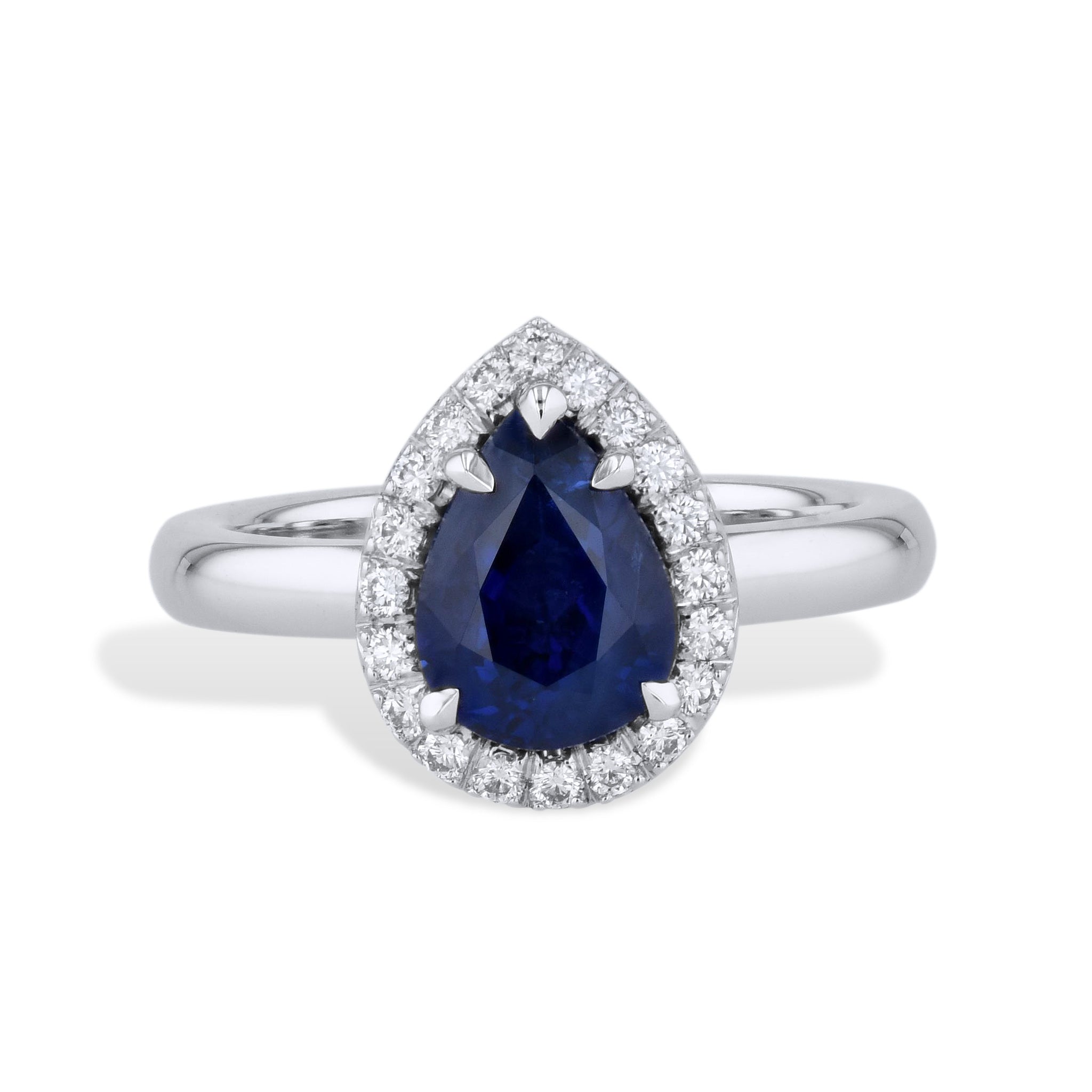 Royal Blue Pear Shaped Sapphire Pave Diamond Platinum Ring Rings H&amp;H Jewels