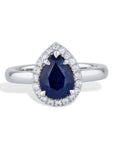 Royal Blue Pear Shaped Sapphire Pave Diamond Platinum Ring Rings H&H Jewels