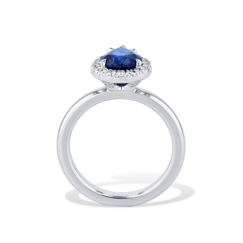 Royal Blue Pear Shaped Sapphire Pave Diamond Platinum Ring Rings H&H Jewels