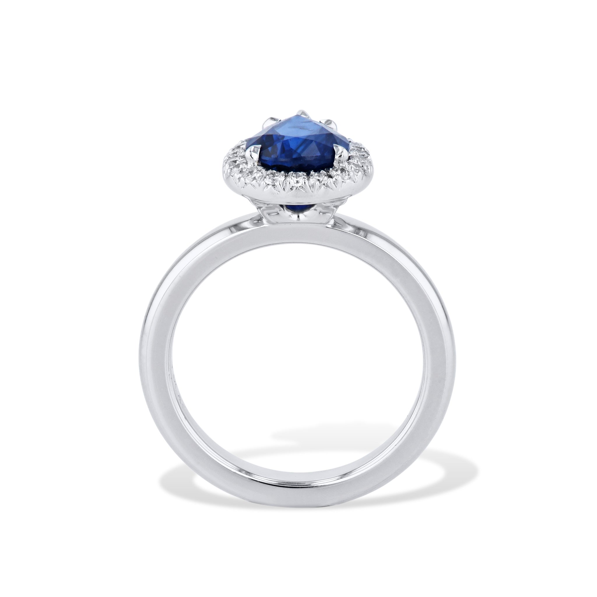 Royal Blue Pear Shaped Sapphire Pave Diamond Platinum Ring Rings H&amp;H Jewels