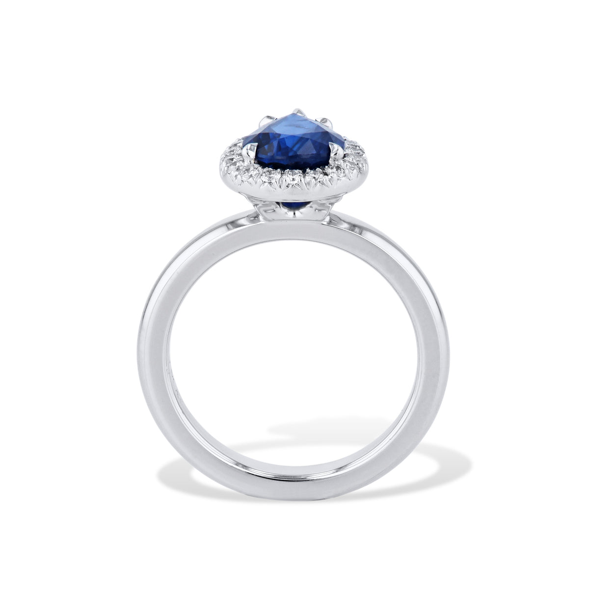 Royal Blue Pear Shaped Sapphire Pave Diamond Platinum Ring - Alternate View 1
