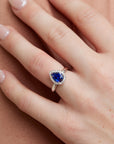 Royal Blue Pear Shaped Sapphire Pave Diamond Platinum Ring Rings H&H Jewels