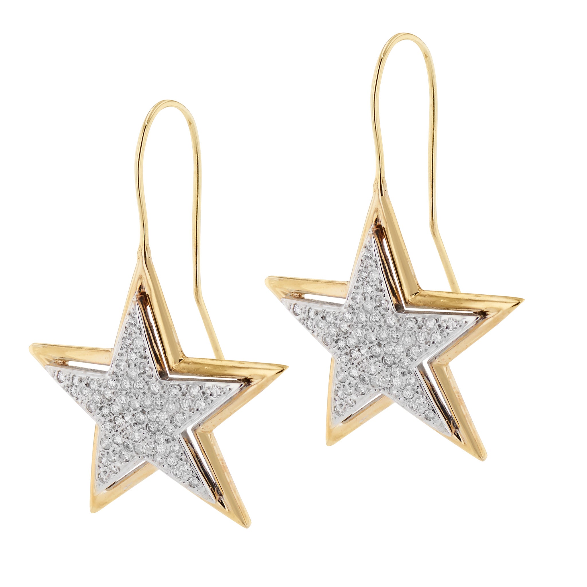 5-Point Yellow and White Gold Diamond Pave Star Earrings Earrings Estate &amp; Vintage