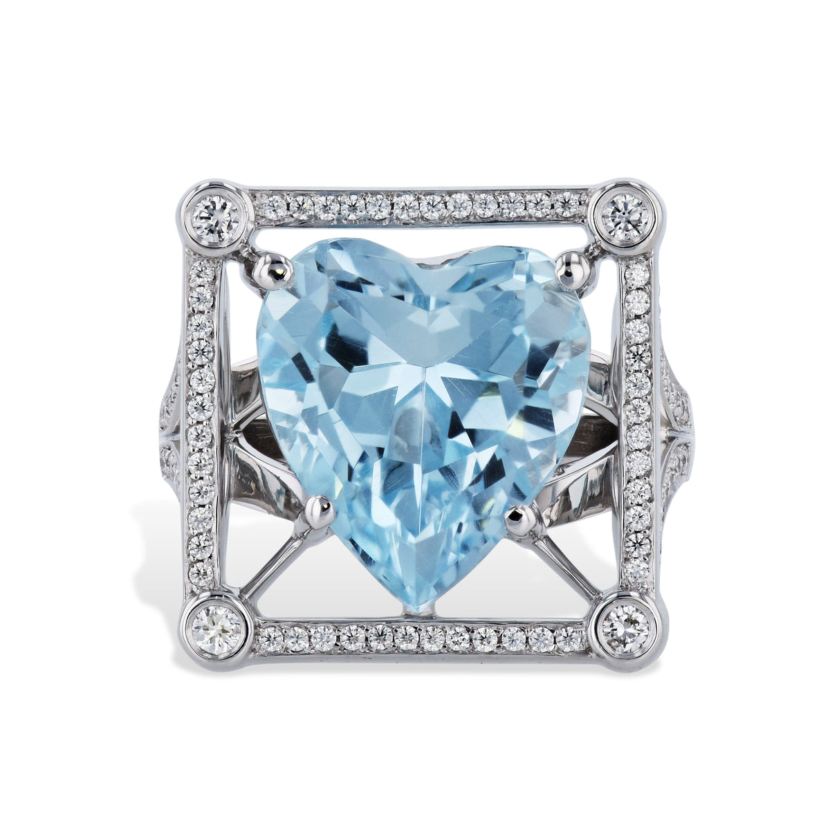 Heart Cut Blue Topaz Diamond Pave Ring Rings Estate & Vintage
