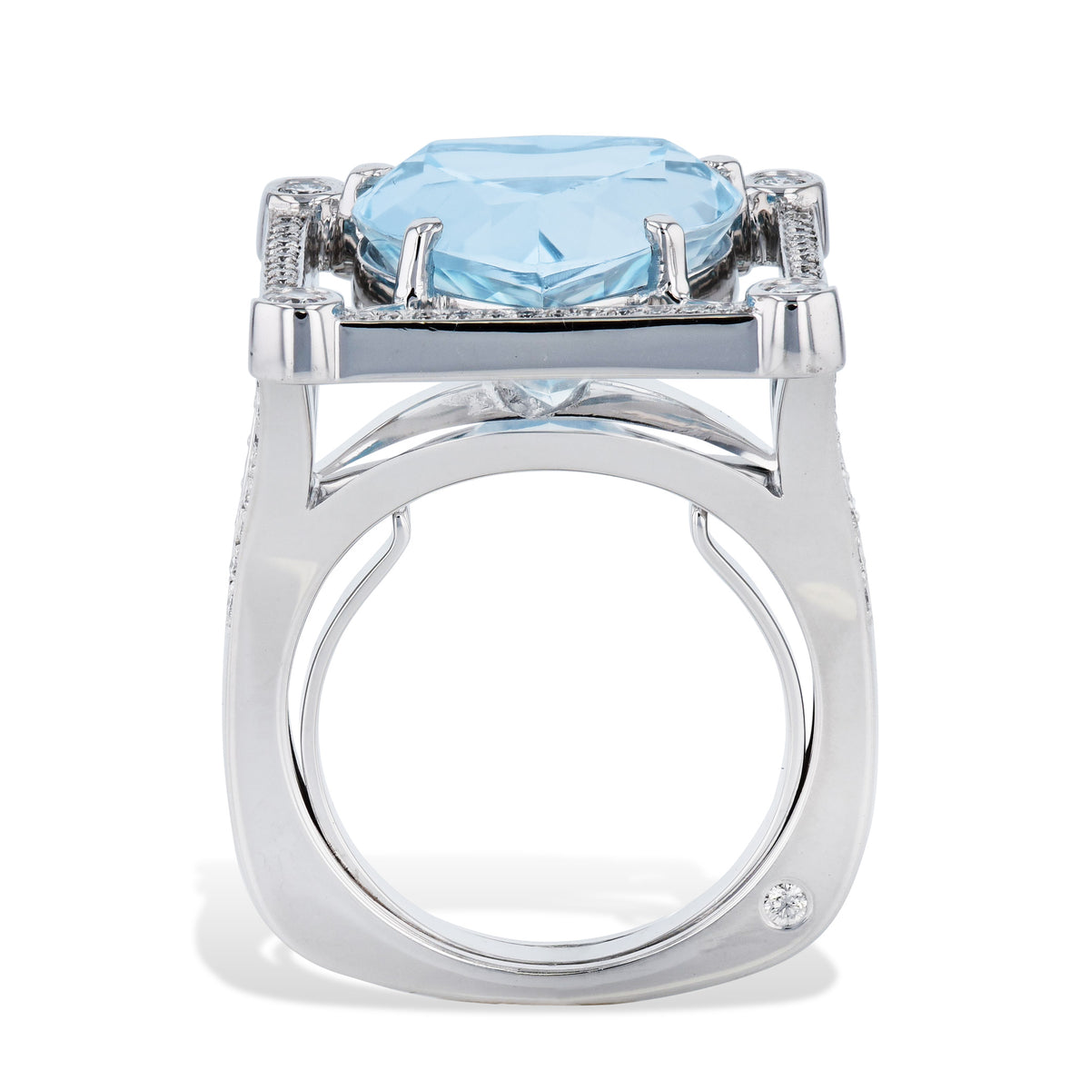 Heart Cut Blue Topaz Diamond Pave Ring - Alternate View 1
